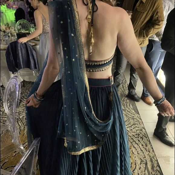 Dark blue teal lehenga - Picture 2 of 7